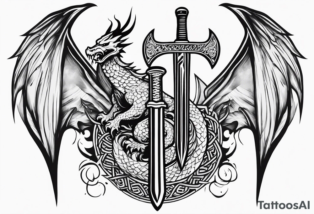Valhalla death 
prayer sword dragon head axe tattoo idea