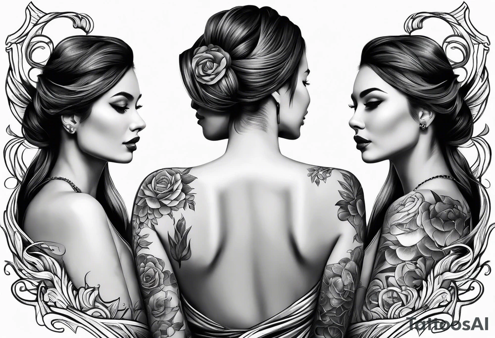 Mother with three daughters, faces turned away tattoo idea Mother with three daughters, faces turned away tattoo idea