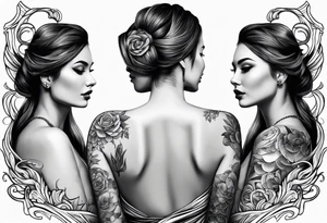 Mother with three daughters, faces turned away tattoo idea