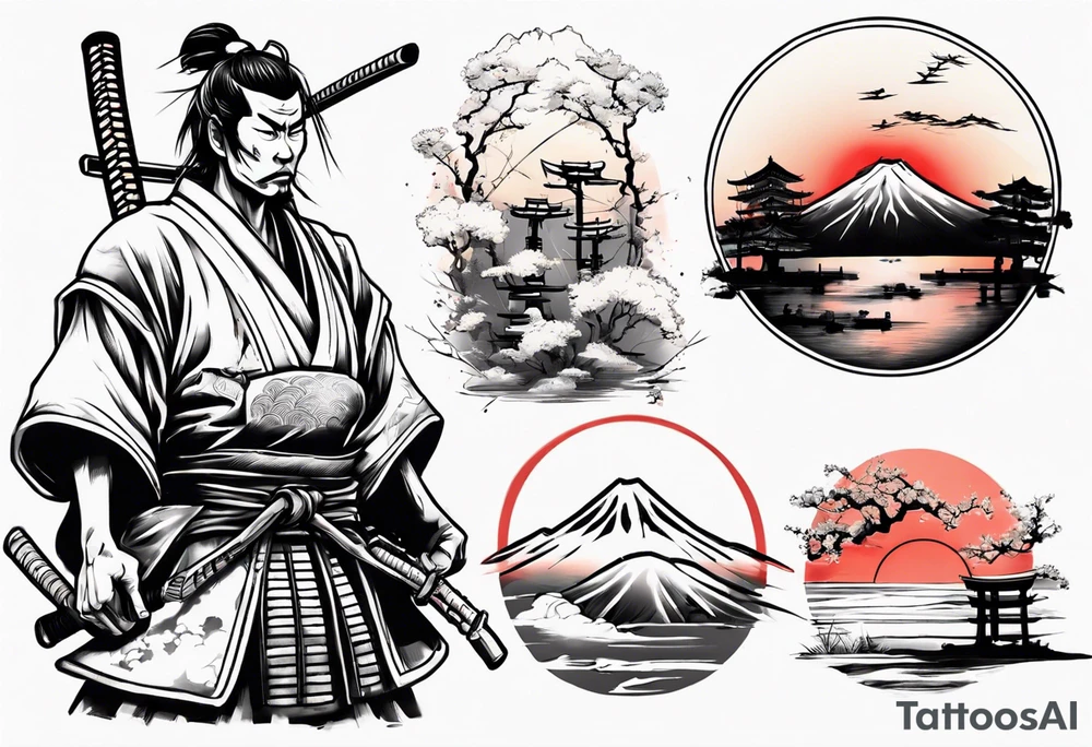 samurai on a japan sunset tattoo idea