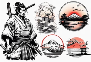 samurai on a japan sunset tattoo idea