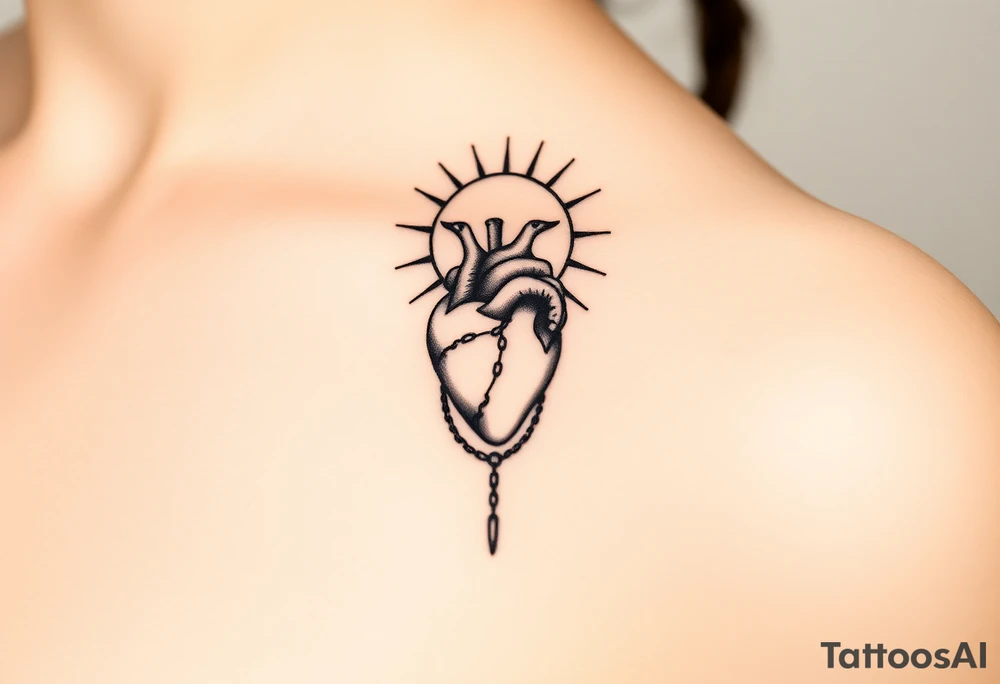 human heart chained up within the sublime sun, reggae vibe tattoo idea