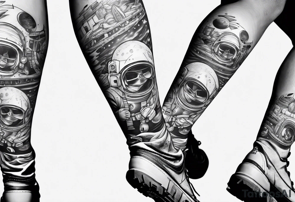 standing astronaut legs and feet tattoo idea