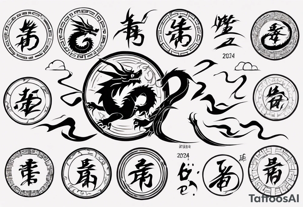 lunar new year tattoo the year 2024 a simplified dragon. Turn the numbers 2024 into a dragon tattoo idea