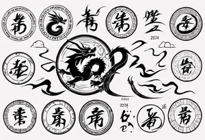 lunar new year tattoo the year 2024 a simplified dragon. Turn the numbers 2024 into a dragon tattoo idea