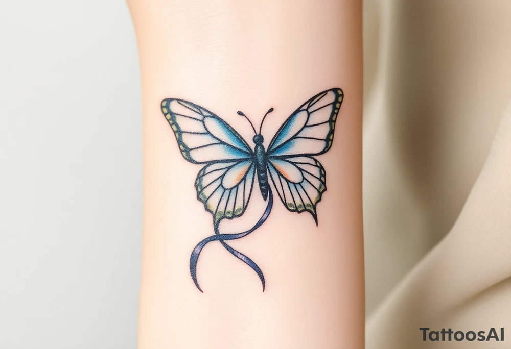 ethereal butterfly with flowing silk ribbons in moonlight tattoo idea