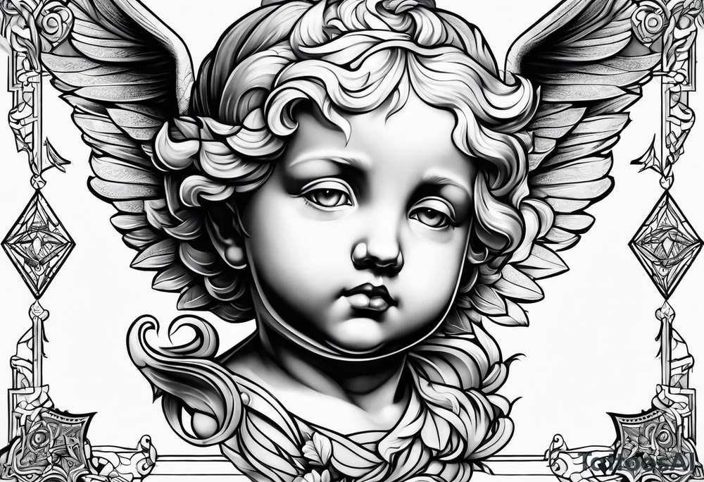 renaissance style cherub geometric tattoo idea