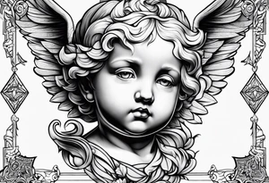 renaissance style cherub geometric tattoo idea