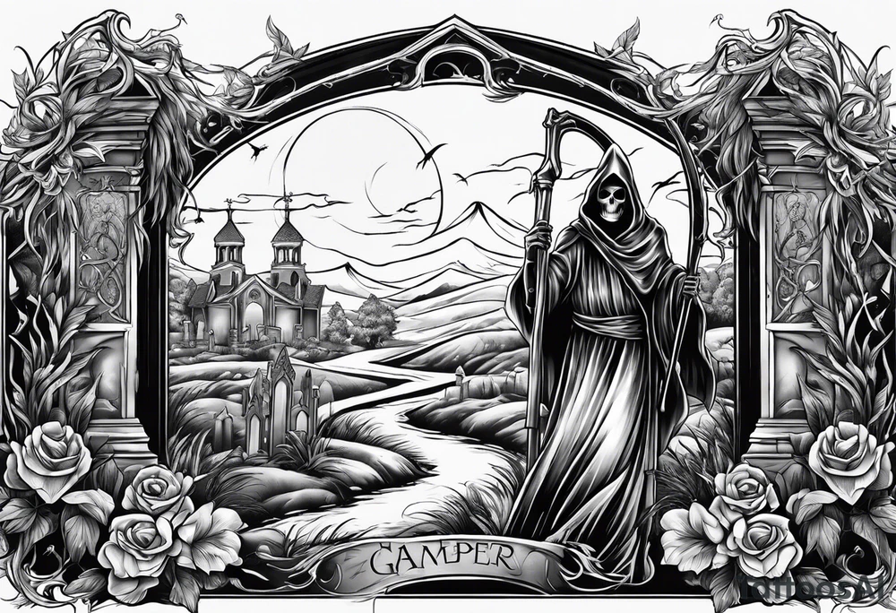 grim reaper cemetery tattoo idea