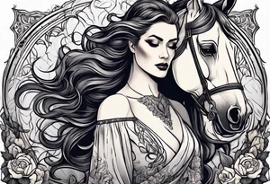 Headless woman with horse spooky tattoo idea