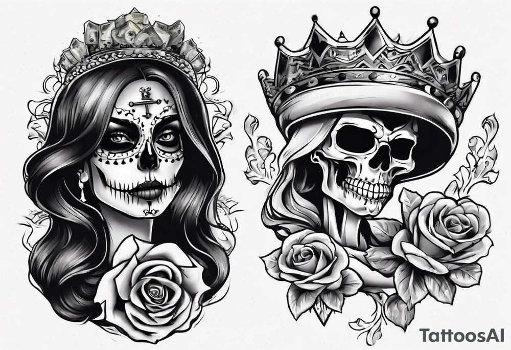 santa la muerta with money and crown
on the card tattoo idea