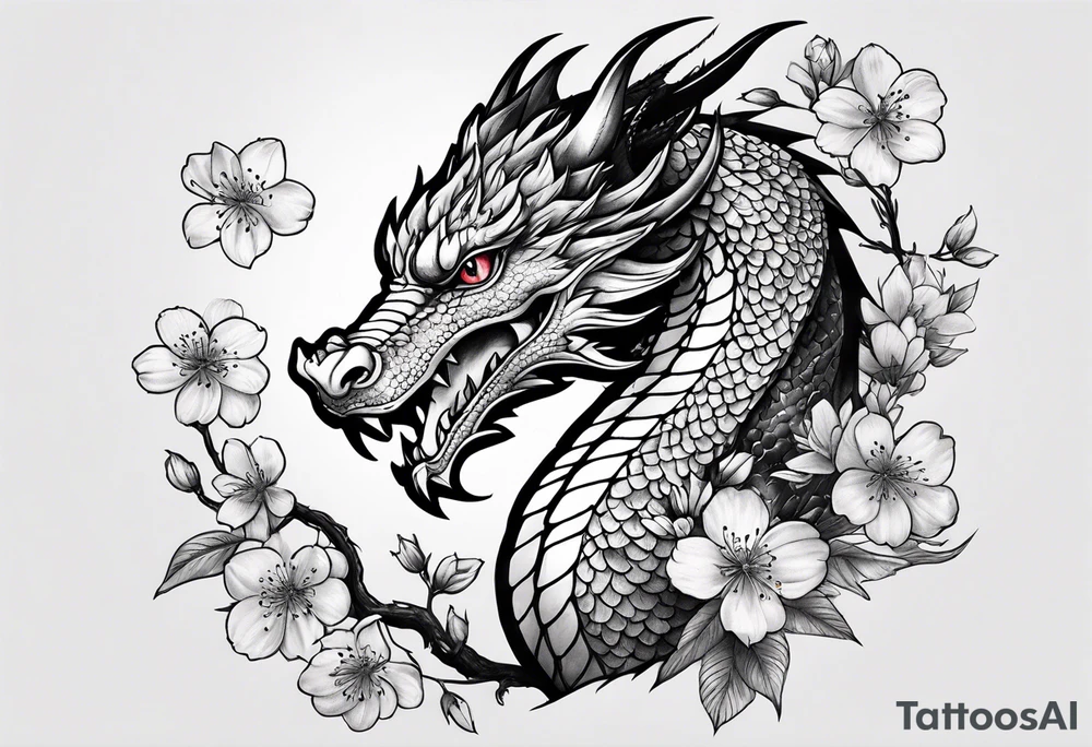 dragon with cherry blossom forearm tattoo idea