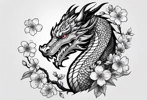 dragon with cherry blossom forearm tattoo idea