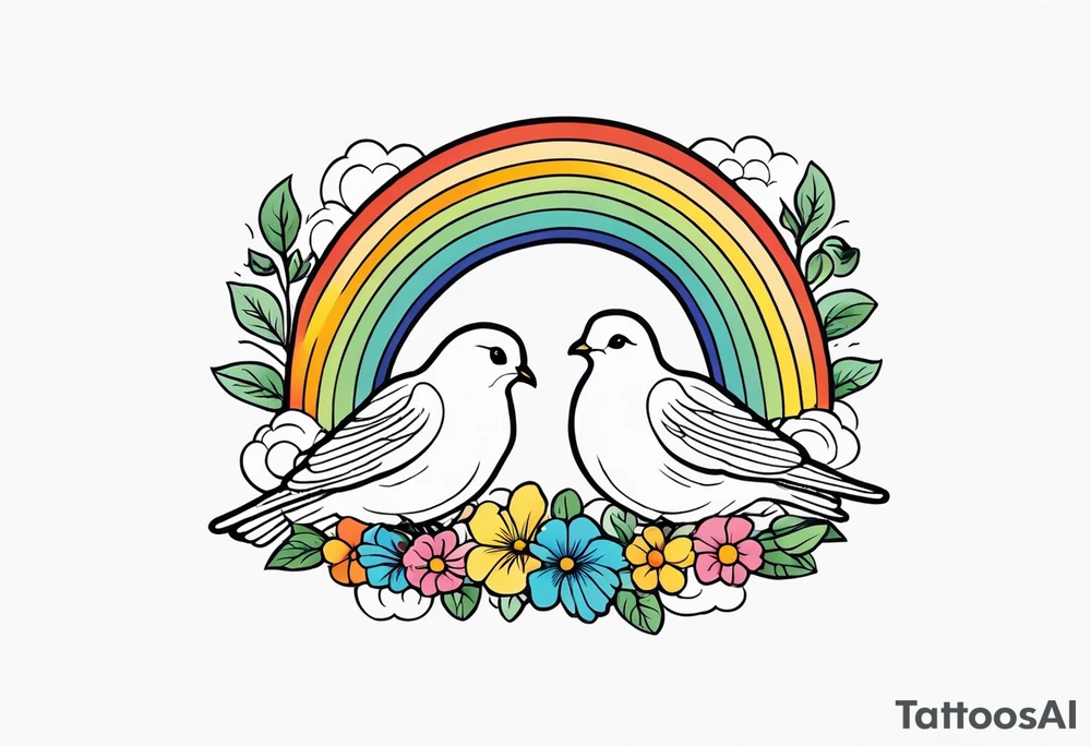 rainbow in clouds
with doves and vintage flowers
old school vintage simple traditional design 



bold color simple tattoo idea