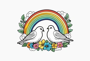 rainbow in clouds
with doves and vintage flowers
old school vintage simple traditional design 



bold color simple tattoo idea