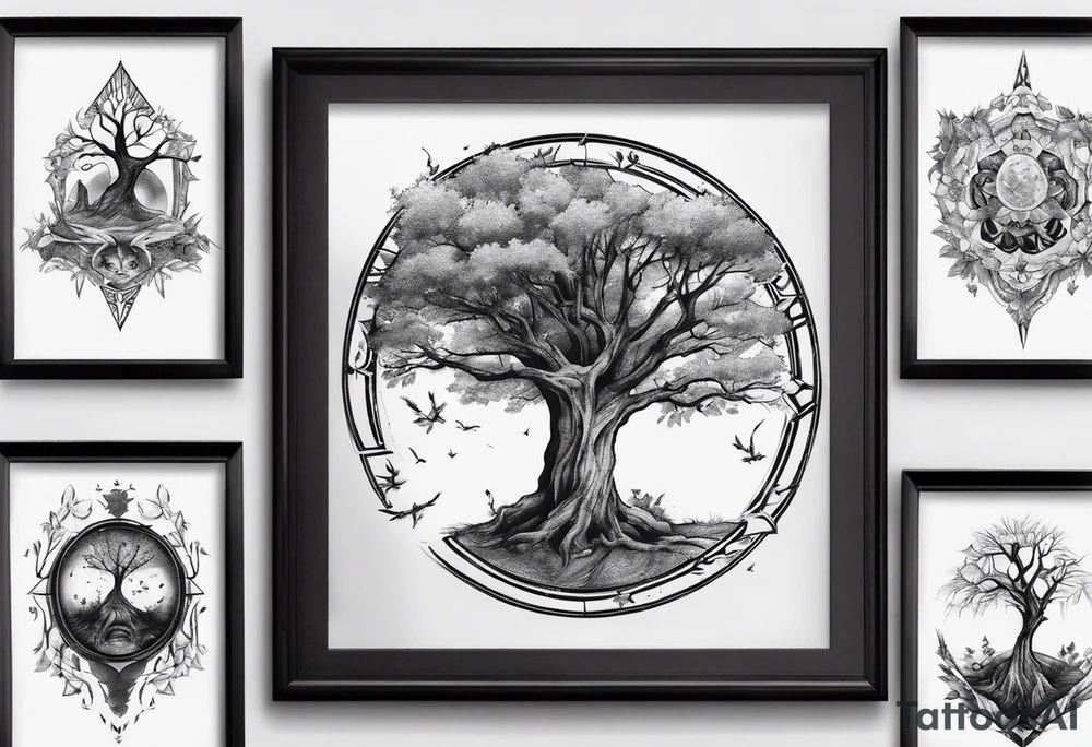 POV under a tree square framed tattoo idea