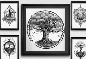 POV under a tree square framed tattoo idea