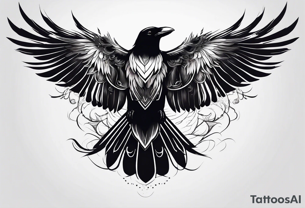 outlines of a crow with open wings tattoo idea