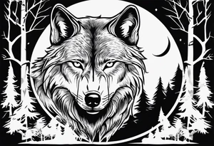 Wolf outside at night full.moon time clock as the moon face tattoo idea
