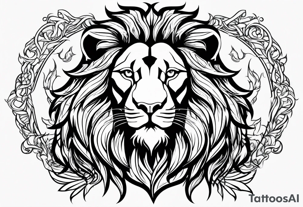 majestic lion with fire tattoo idea