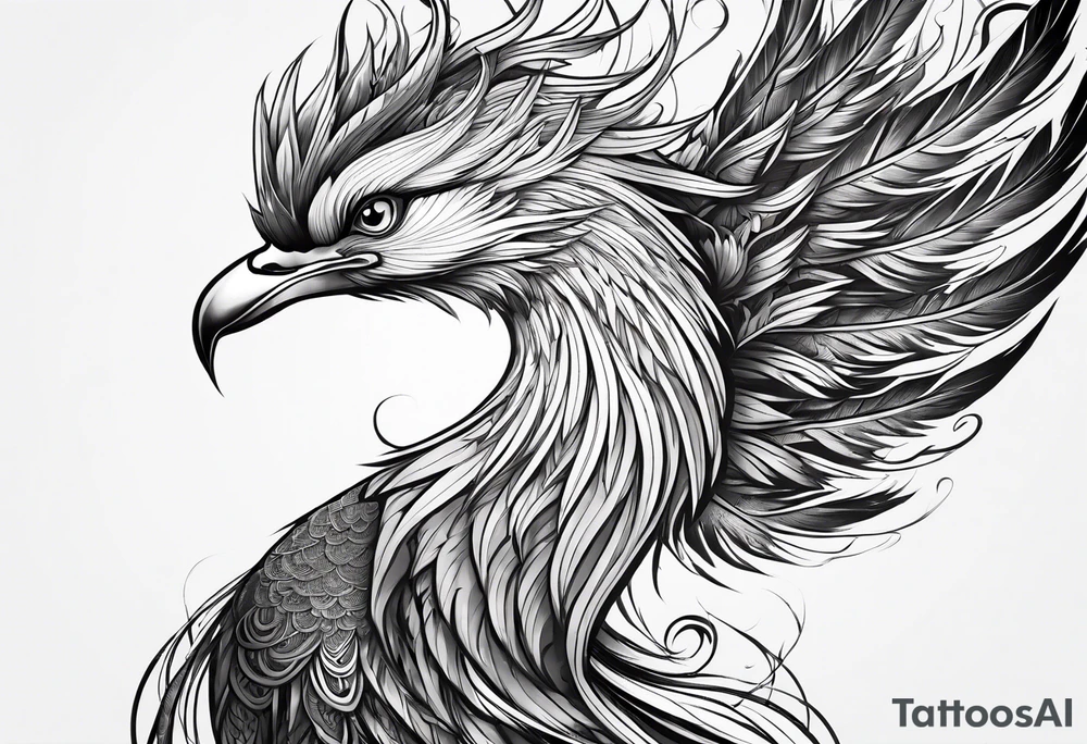 asian elegant phoenix
with a long neck, with no wings, graceful tattoo idea