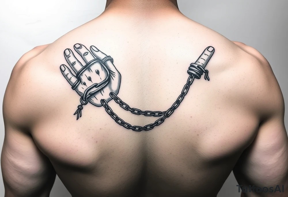 Chains wrapped around fingers to the wrist while connecting to the pointer finger and thumb tattoo idea