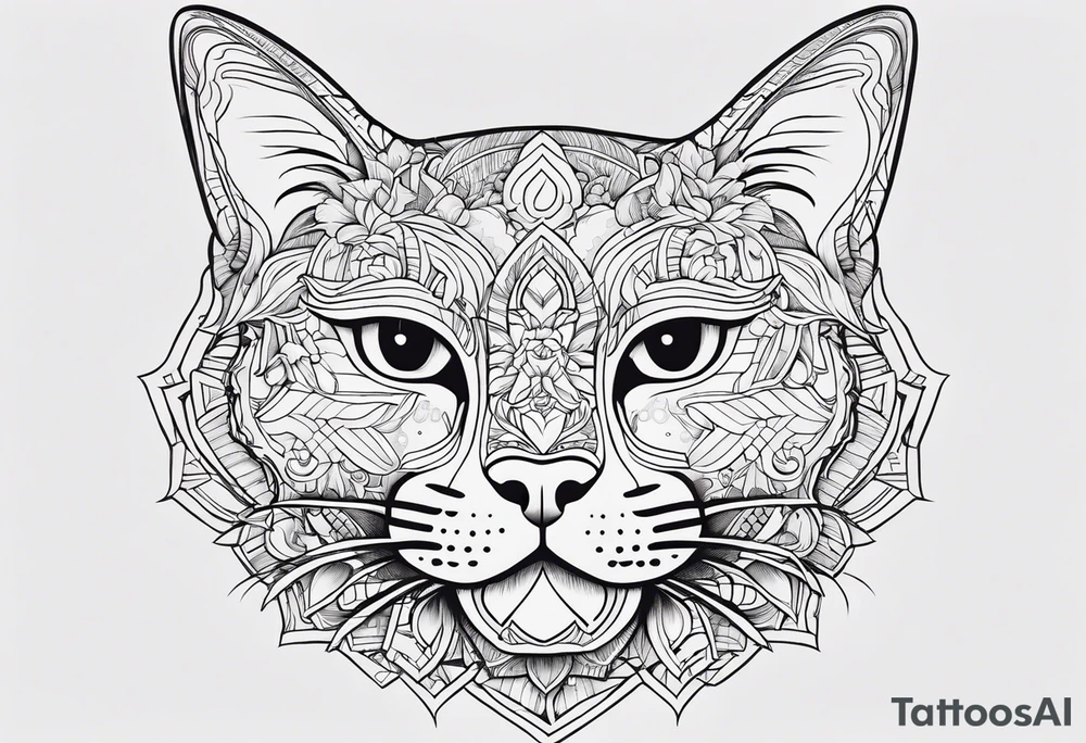 Thin line drawing of lucky cat tattoo idea