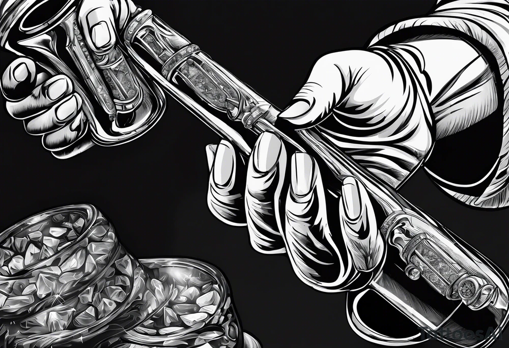 Glass Meth pipe in a hand. 
Underneath the hand the text,  'from my cold dead hands ' tattoo idea