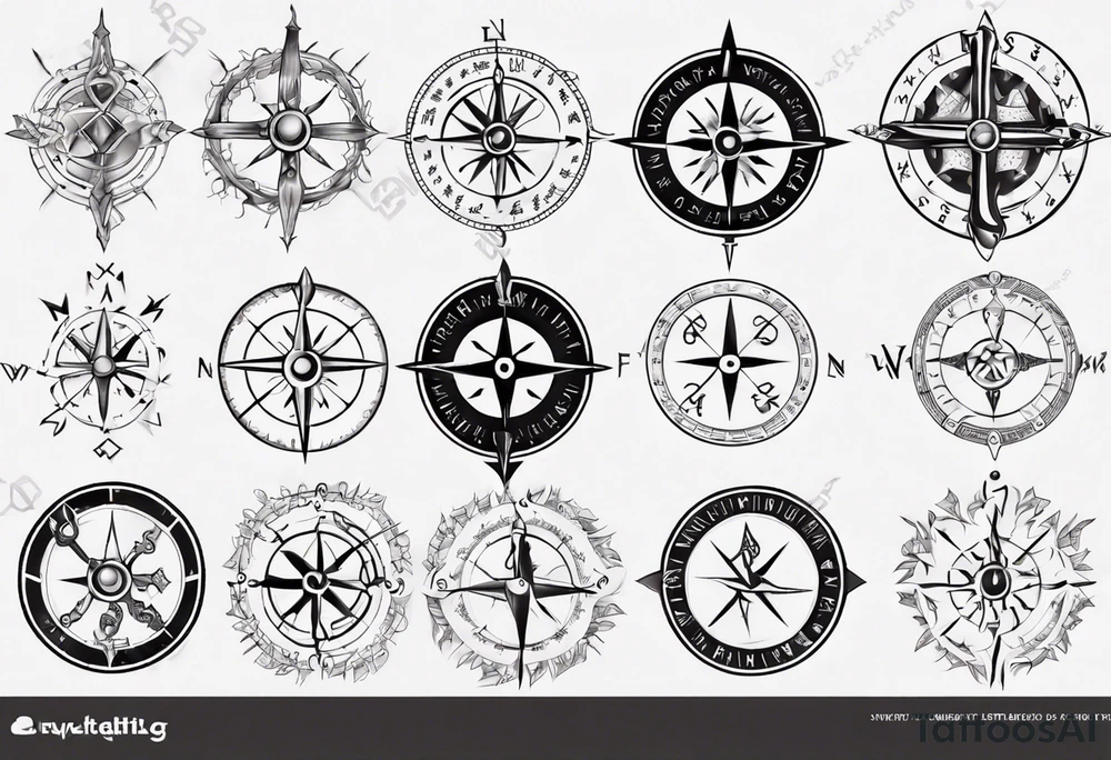 viking style compass with runes tattoo idea