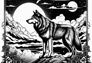 Wolf moon cross clouds tattoo idea