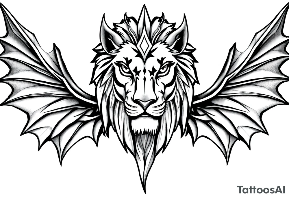 Female Lion dragon face angel wings tattoo idea