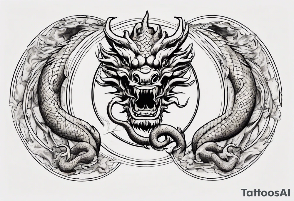 Chinese dragon in a circular shape with "02.03" written on it tattoo idea