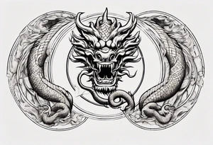 Chinese dragon in a circular shape with "02.03" written on it tattoo idea