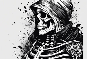 a depressed skeleton with his heart ripped out tattoo idea