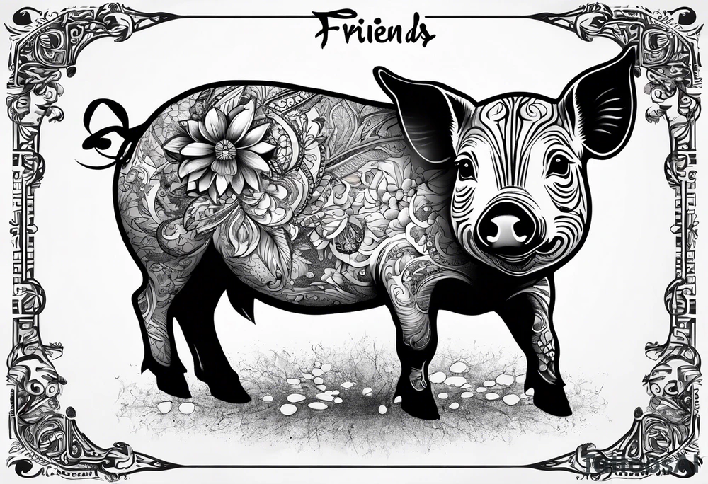 cute piglet.
with text: "friends not food" tattoo idea