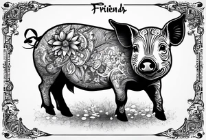 cute piglet.
with text: "friends not food" tattoo idea