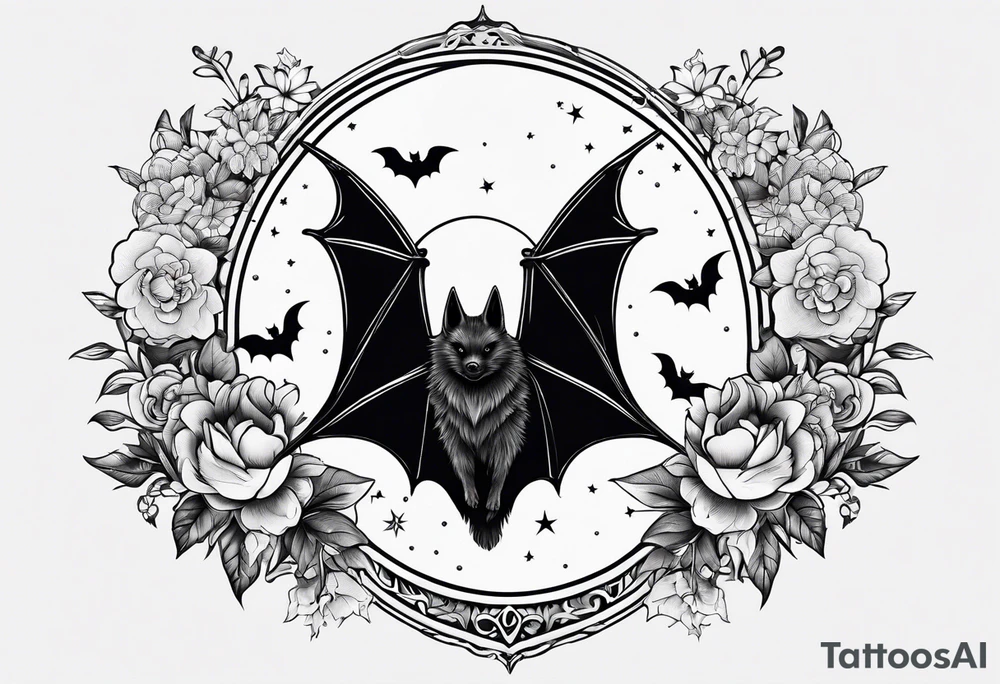 Fines flowers bat moon stars tattoo idea