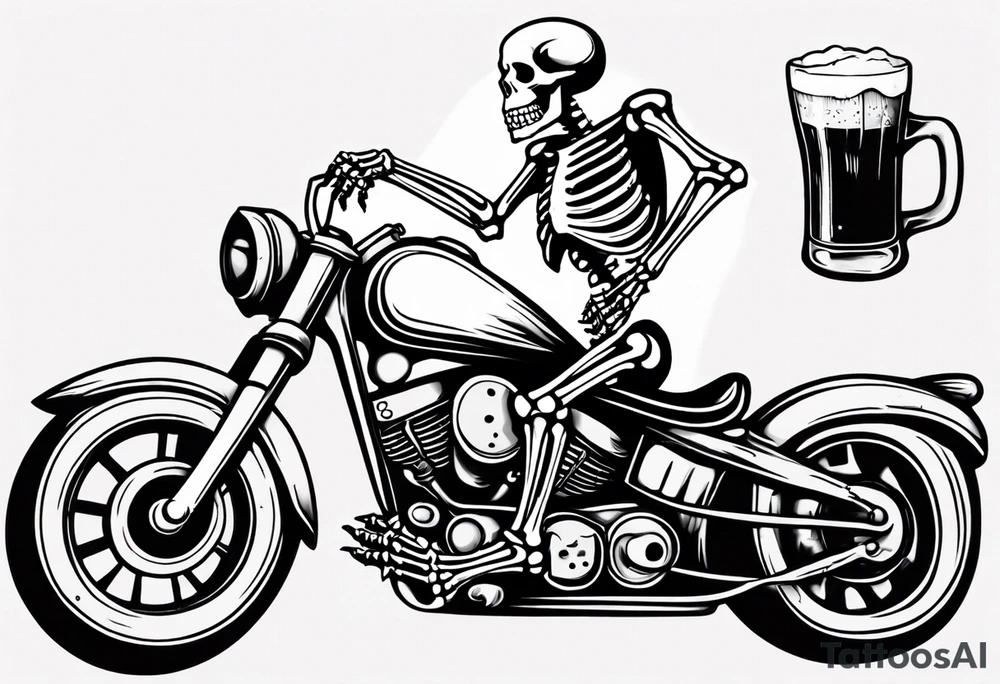 A skeleton on a motorcycle drinking a beer tattoo idea