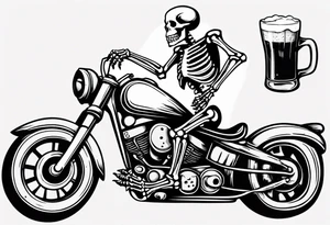 A skeleton on a motorcycle drinking a beer tattoo idea