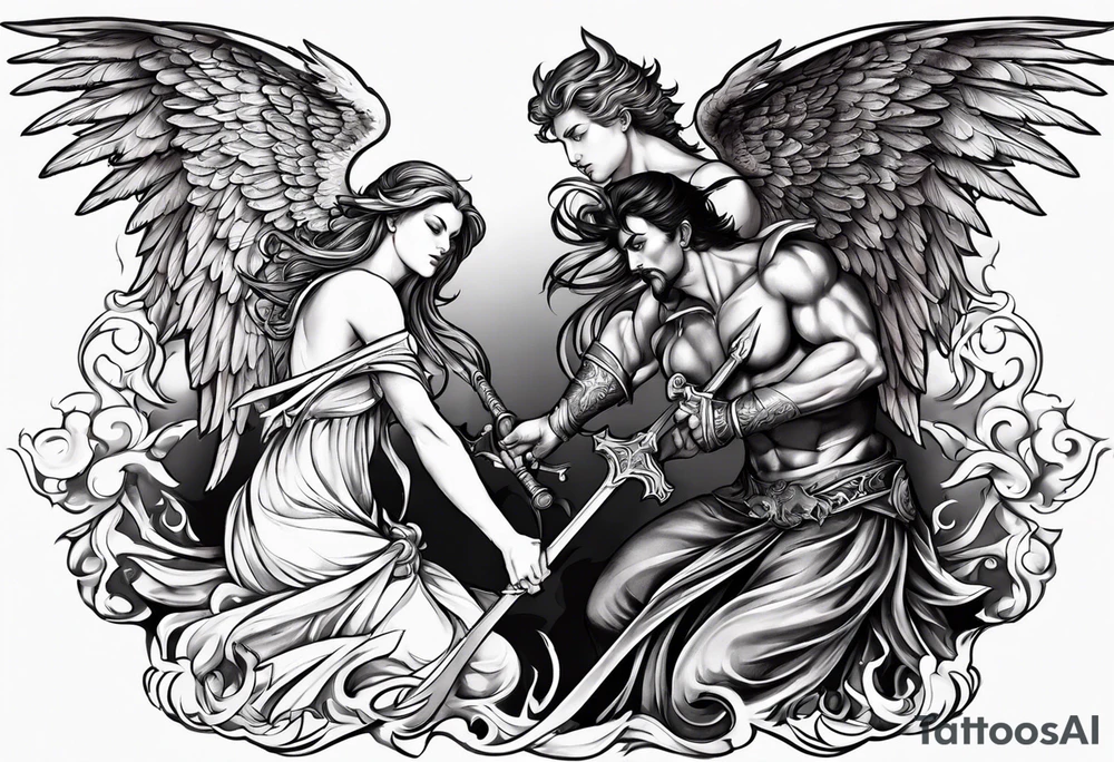 Angel and devil fighting back tattoo design tattoo idea
