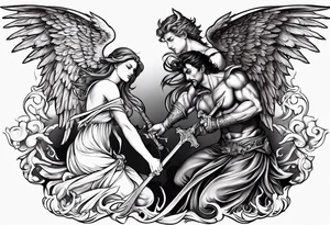 Angel and devil fighting back tattoo design tattoo idea