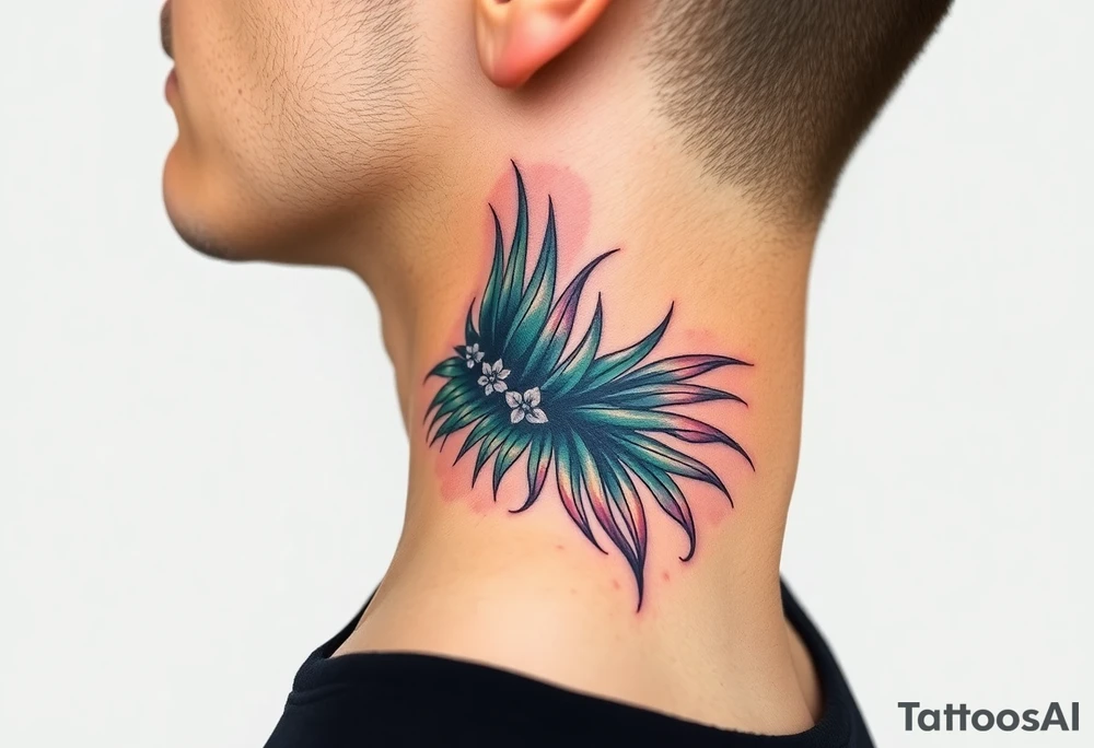 large palm leaves twisted side neck tattoo tattoo idea