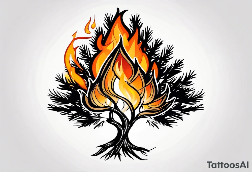 Pine tree turning into flame tattoo idea