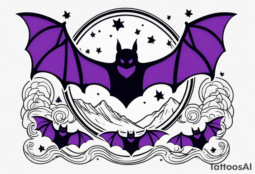 Purple bats and moon tattoo idea