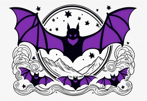 Purple bats and moon tattoo idea