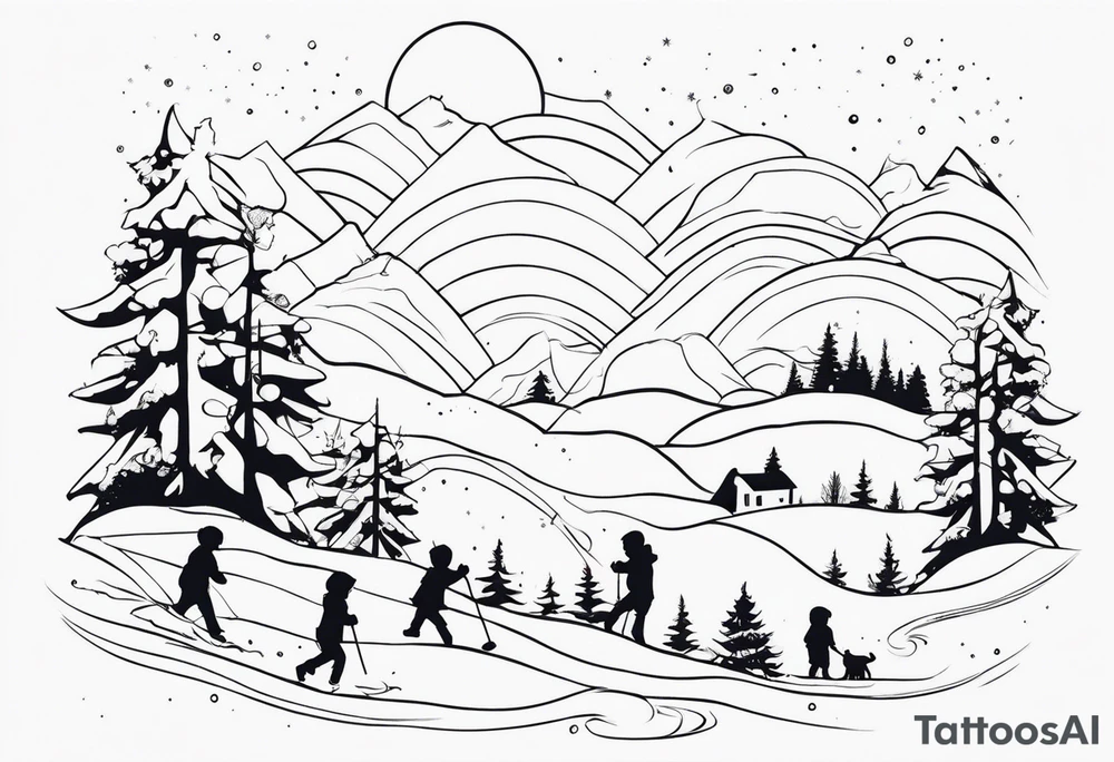 kids playing with snow tattoo idea