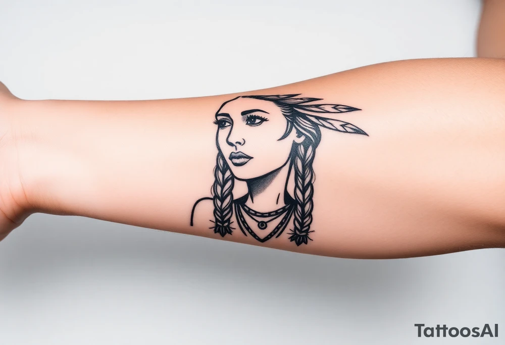 Female Native American woman with braided hair tattoo idea
