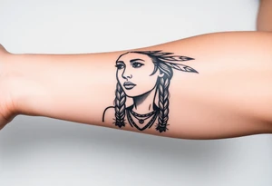 Female Native American woman with braided hair tattoo idea