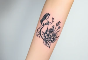 ethereal mermaid with flowing hair among coral and sea flowers tattoo idea