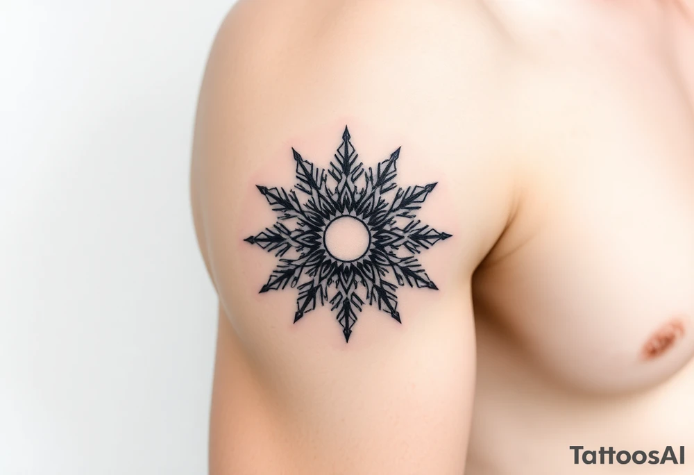 A sun in the form of a snow flake tattoo idea